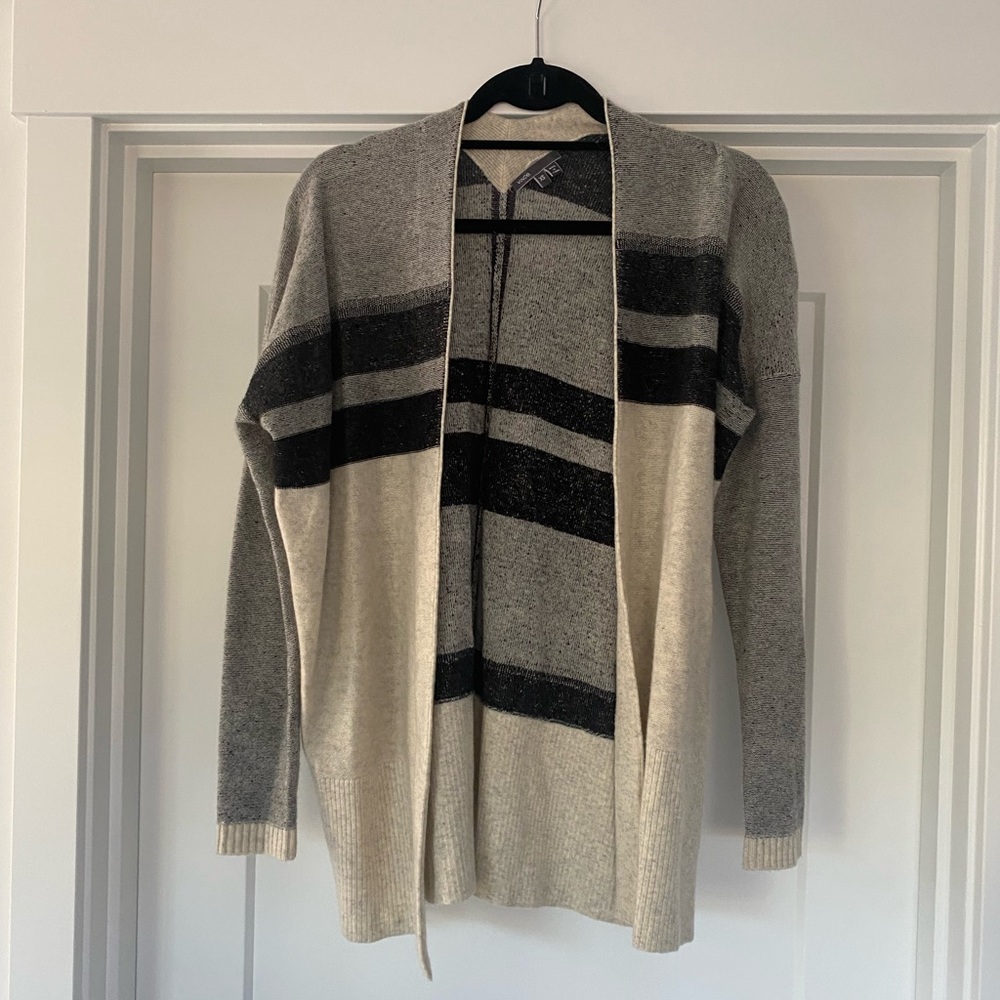 Vince Neutral Striped Open Cardigan